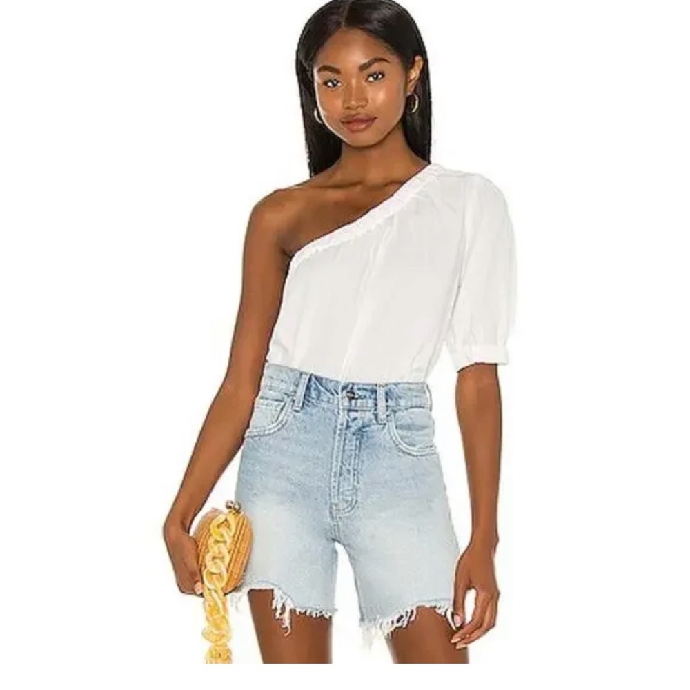 Rails Womens Jayla Top One Shoulder Puff Sleeve Lightweight Blouse White XL NWT